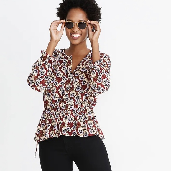 Madewell Drawstring Ruffle-Hem Top - Picture 3 of 7